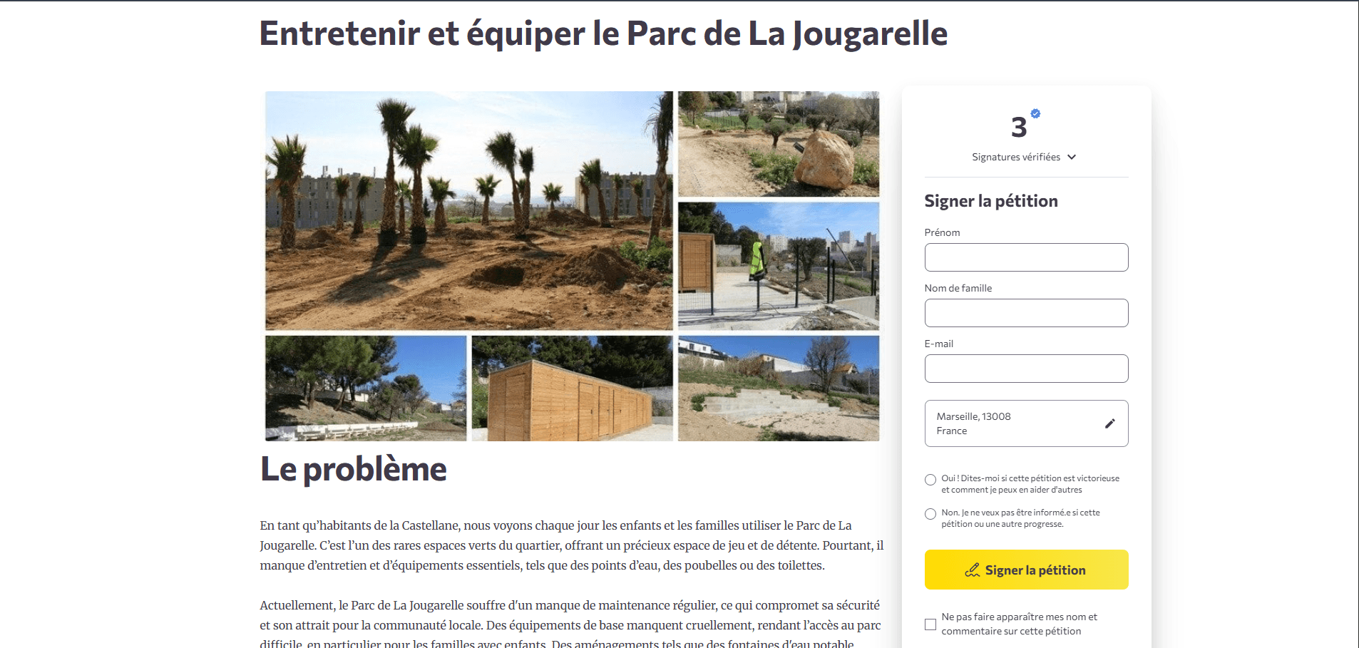 Pétition pour le parc de la Jougarelle